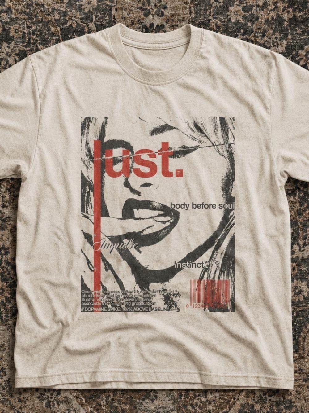 Gildan Cream Graphic Tee with Red & Black Print